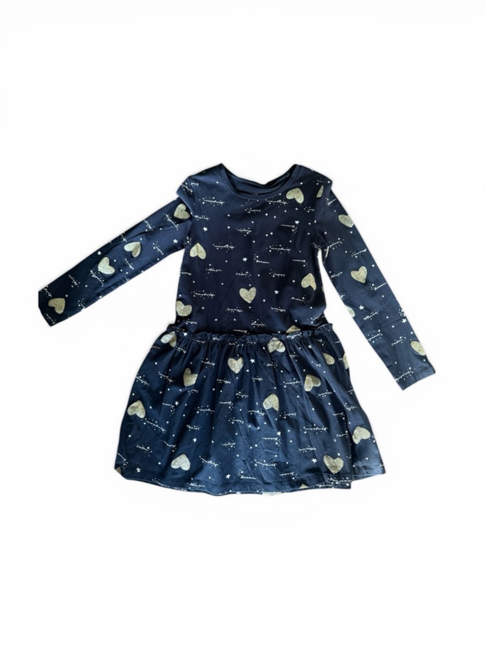 BCBGirls Navy Gold Heart Print Long Sleeve Dress Size 6/7